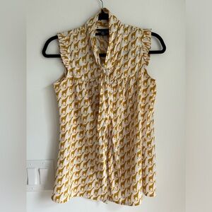 Tommy Hilfiger Women’s XS Giraffe Animal Print Tie Neck Blouse Sleeveless Top
